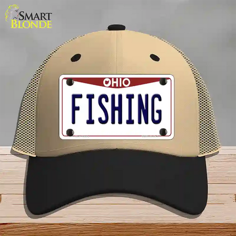 Fishing Ohio Novelty License Plate Hat Mesh / Khaki|Black