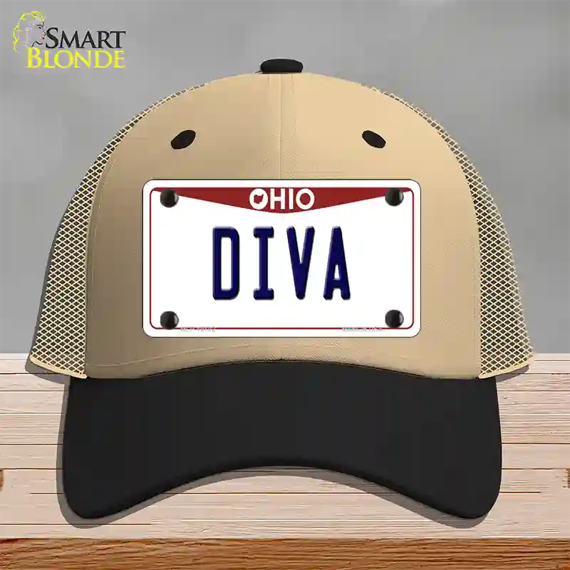 Diva Ohio Novelty License Plate Hat Mesh / Khaki|Black