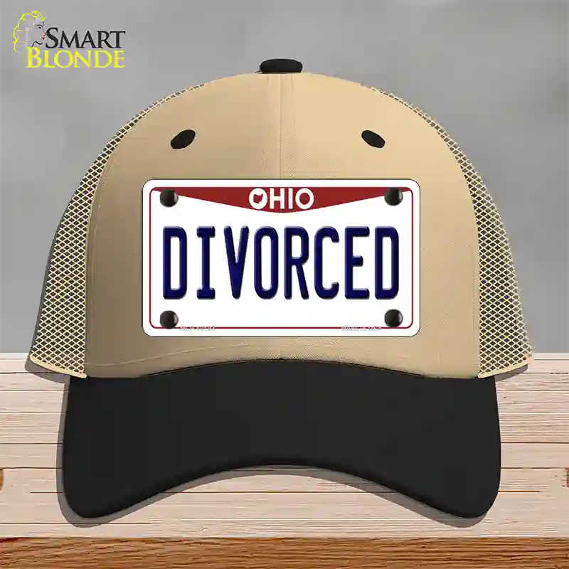 Divorced Ohio Novelty License Plate Hat Mesh / Khaki|Black