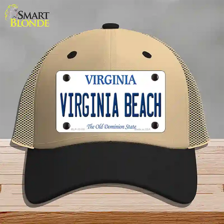 Virginia Beach Virginia Novelty License Plate Hat Mesh / Khaki|Black