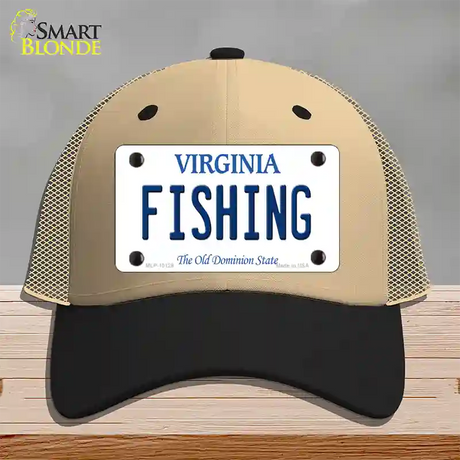 Fishing Virginia Novelty License Plate Hat Mesh / Khaki|Black