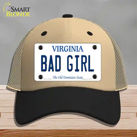 Bad Girl Virginia Novelty License Plate Hat Mesh / Khaki|Black