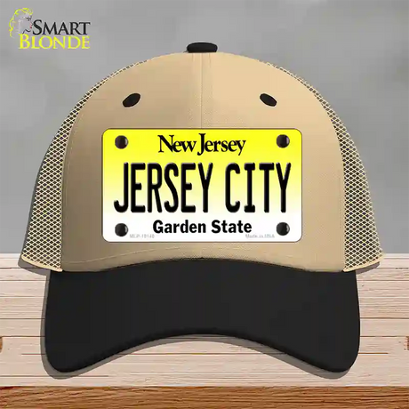 Jersey City New Jersey Novelty License Plate Hat Mesh / Khaki|Black