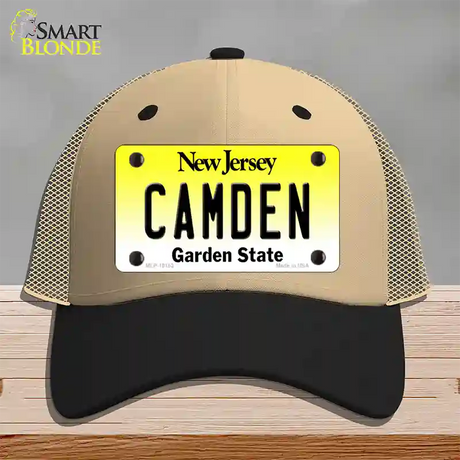 Camden New Jersey Novelty License Plate Hat Mesh / Khaki|Black