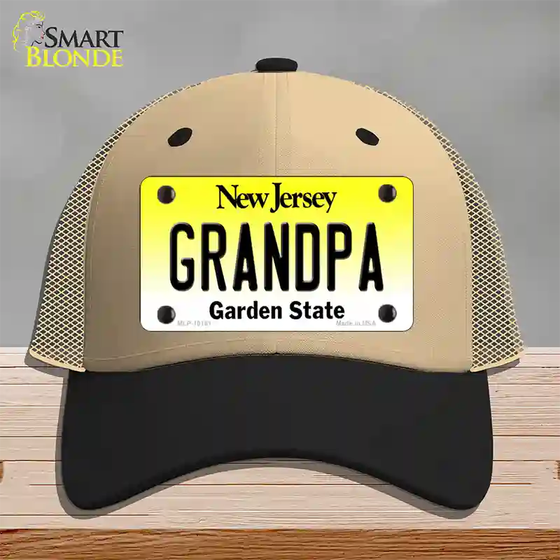 Grandpa New Jersey Novelty License Plate Hat Mesh / Khaki|Black