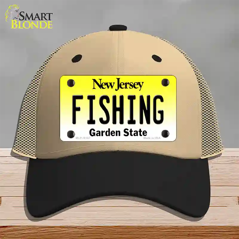 Fishing New Jersey Novelty License Plate Hat Mesh / Khaki|Black