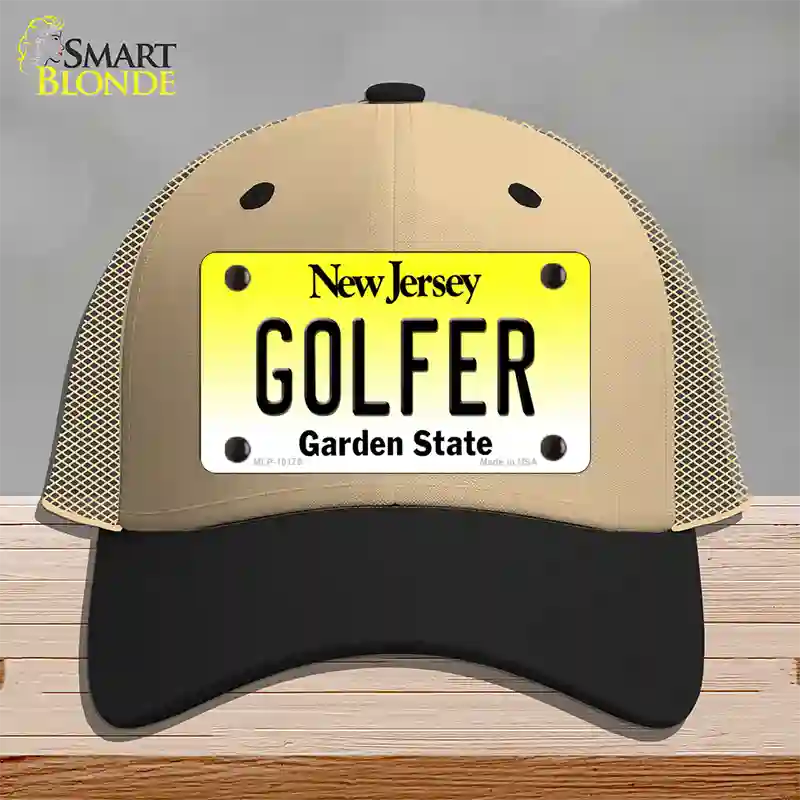 Golfer New Jersey Novelty License Plate Hat Mesh / Khaki|Black