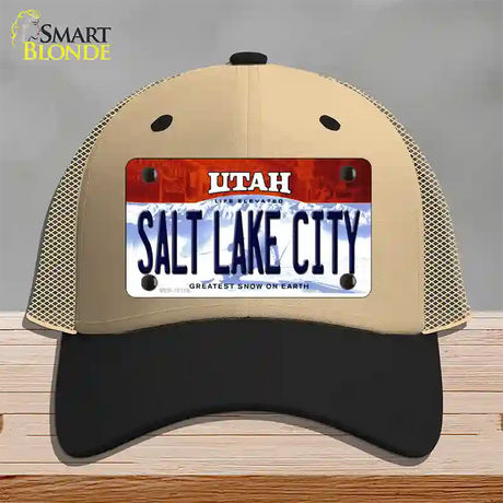 Salt Lake City Utah Novelty License Plate Hat Mesh / Khaki|Black