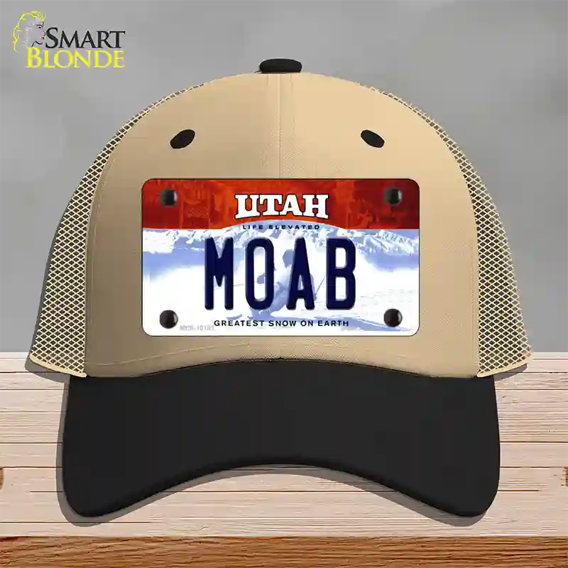 Moab Utah Novelty License Plate Hat Mesh / Khaki|Black