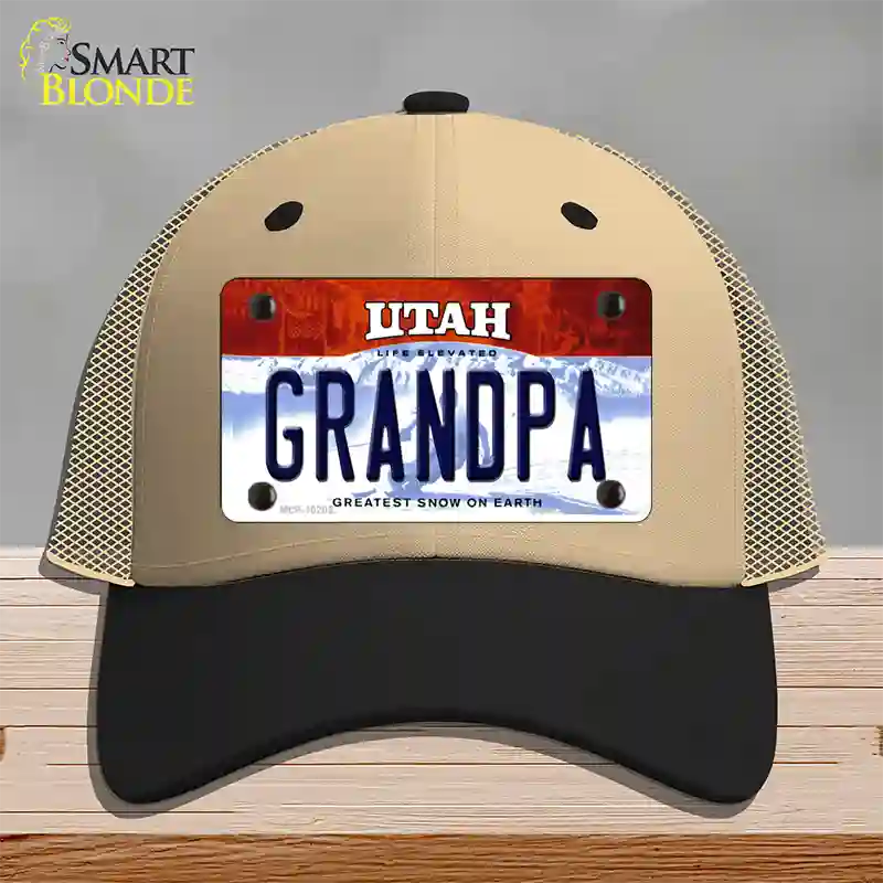 Grandpa Utah Novelty License Plate Hat Mesh / Khaki|Black