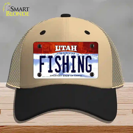 Fishing Utah Novelty License Plate Hat Mesh / Khaki|Black