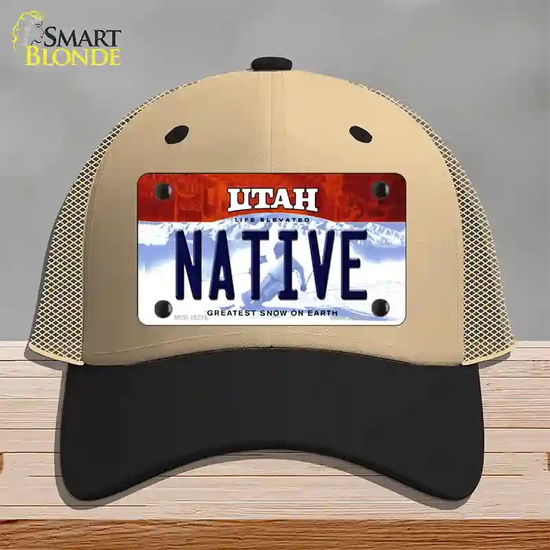 Native Utah Novelty License Plate Hat Mesh / Khaki|Black