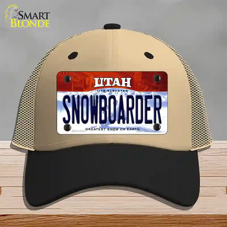 Snowboarder Utah Novelty License Plate Hat Mesh / Khaki|Black