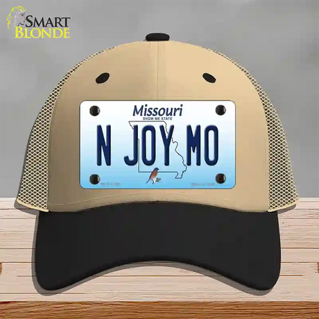 N Joy MO Missouri Novelty License Plate Hat Mesh / Khaki|Black