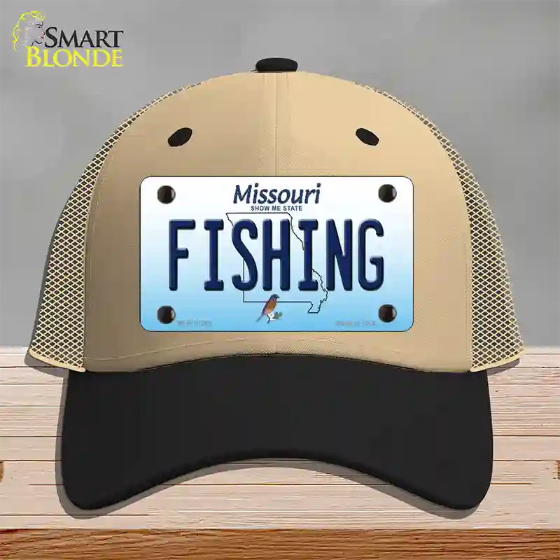 Fishing Missouri Novelty License Plate Hat Mesh / Khaki|Black