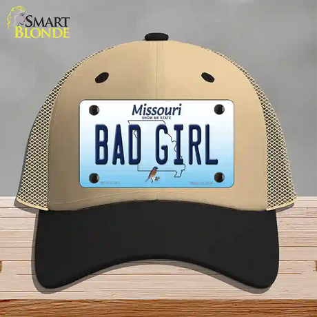 Bad Girl Missouri Novelty License Plate Hat Mesh / Khaki|Black