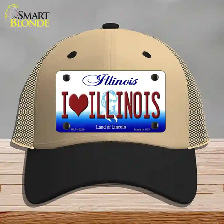 I Love Illinois Novelty License Plate Hat Mesh / Khaki|Black