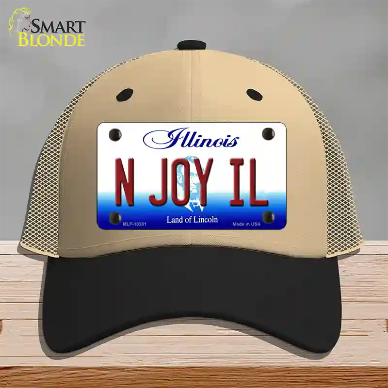 N Joy IL Illinois Novelty License Plate Hat Mesh / Khaki|Black