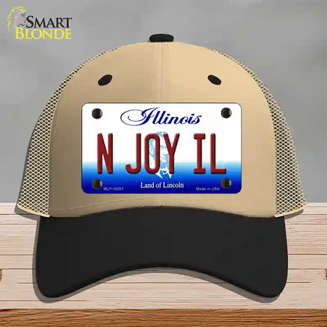 N Joy IL Illinois Novelty License Plate Hat Mesh / Khaki|Black