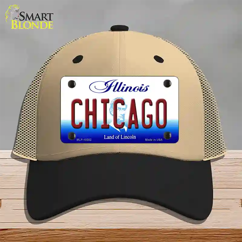 Chicago Illinois Novelty License Plate Hat Mesh / Khaki|Black