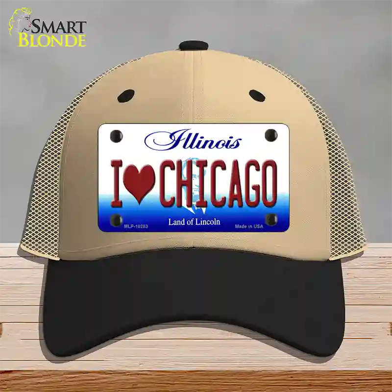 I Love Chicago Illinois Novelty License Plate Hat Mesh / Khaki|Black