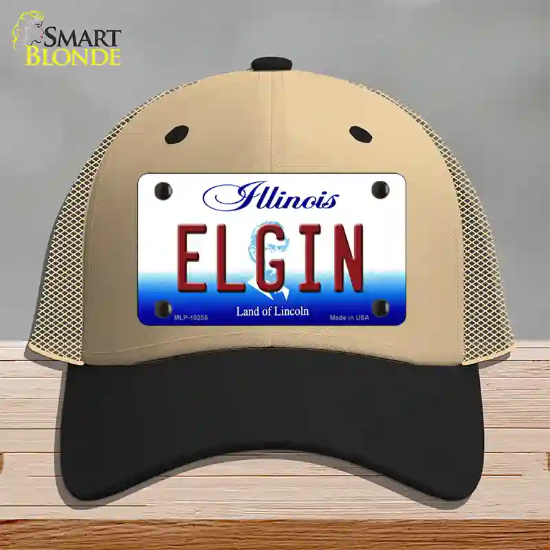 Elgin Illinois Novelty License Plate Hat Mesh / Khaki|Black