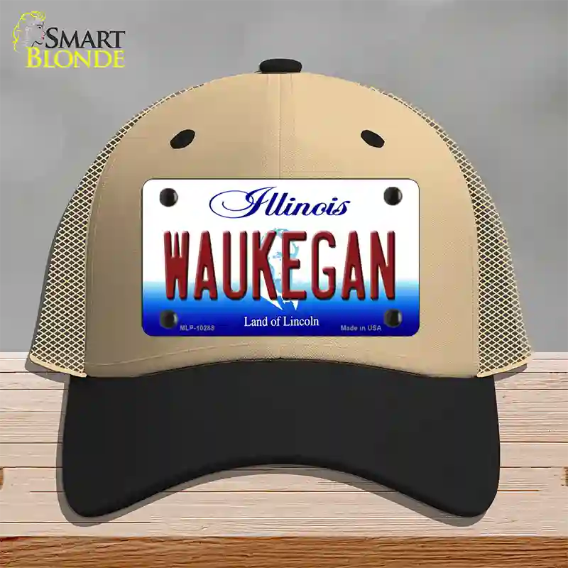 Waukegan Illinois Novelty License Plate Hat Mesh / Khaki|Black