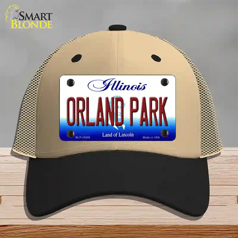 Orland Park Illinois Novelty License Plate Hat Mesh / Khaki|Black