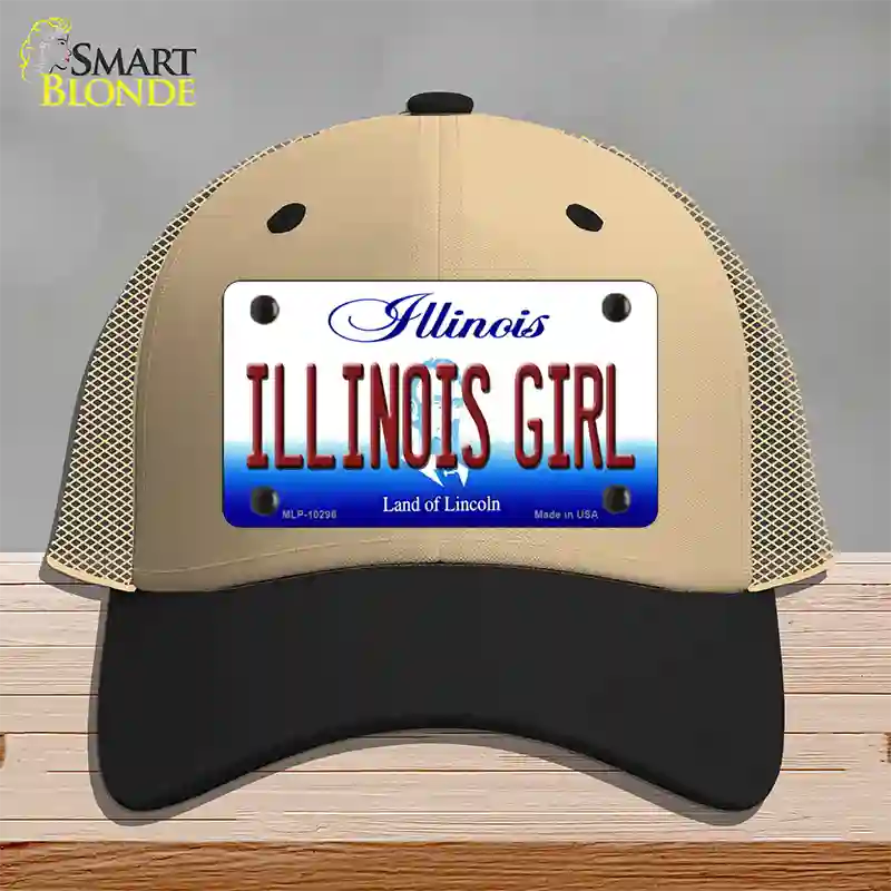 Illinois Girl Illinois Novelty License Plate Hat Mesh / Khaki|Black