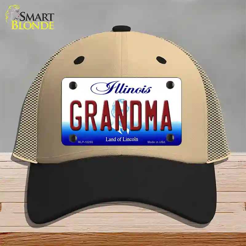 Grandma Illinois Novelty License Plate Hat Mesh / Khaki|Black