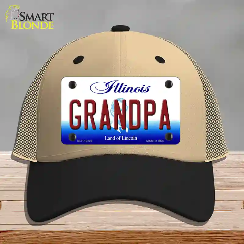 Grandpa Illinois Novelty License Plate Hat Mesh / Khaki|Black