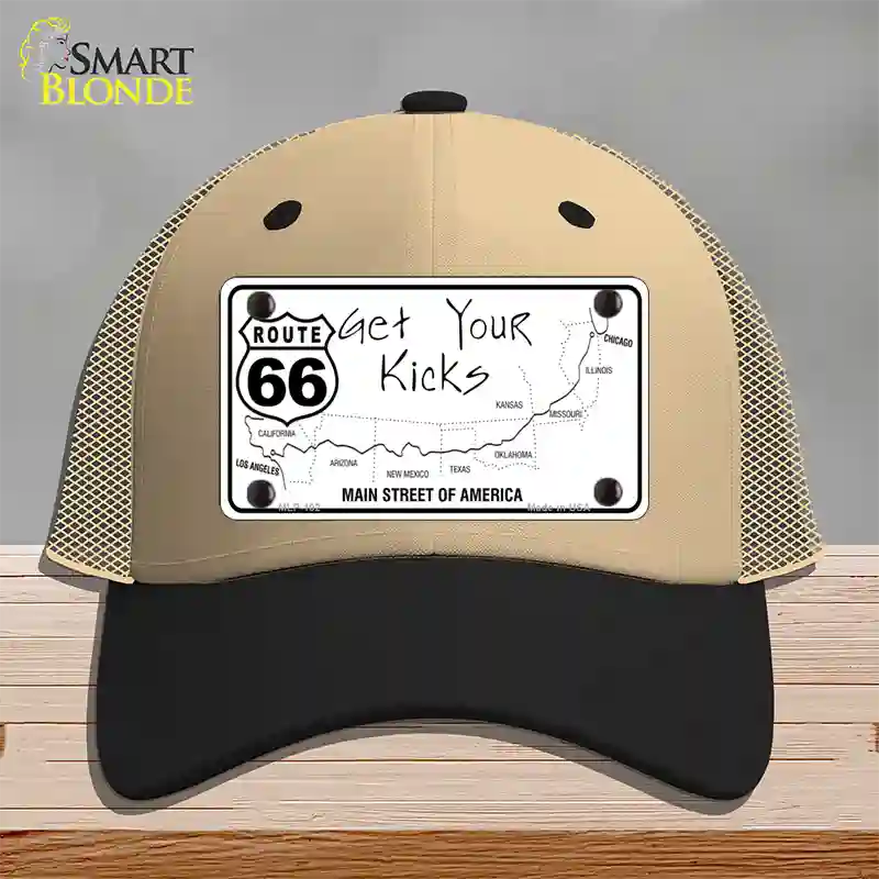 US Route 66 Map Novelty License Plate Hat Mesh / Khaki|Black