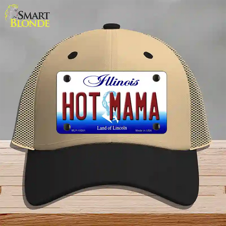 Hot Mama Illinois Novelty License Plate Hat Mesh / Khaki|Black