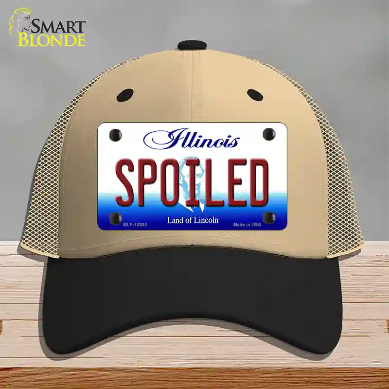 Spoiled Illinois Novelty License Plate Hat Mesh / Khaki|Black