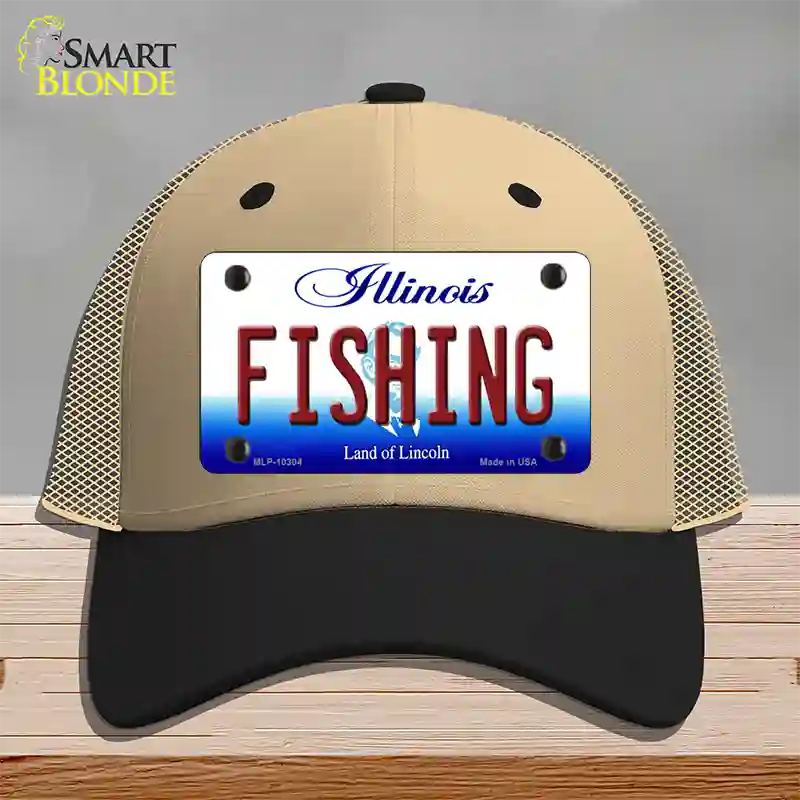 Fishing Illinois Novelty License Plate Hat Mesh / Khaki|Black