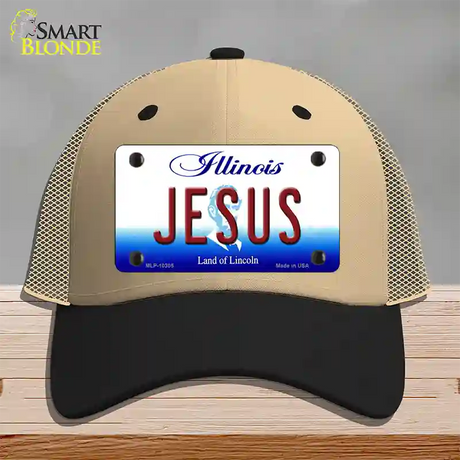 Jesus Illinois Novelty License Plate Hat Mesh / Khaki|Black