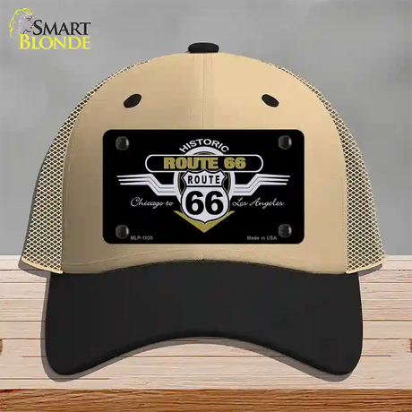 Route 66 Shield Wings Novelty License Plate Hat Mesh / Khaki|Black