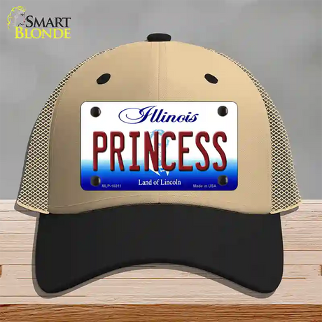 Princess Illinois Novelty License Plate Hat Mesh / Khaki|Black