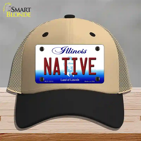 Native Illinois Novelty License Plate Hat Mesh / Khaki|Black