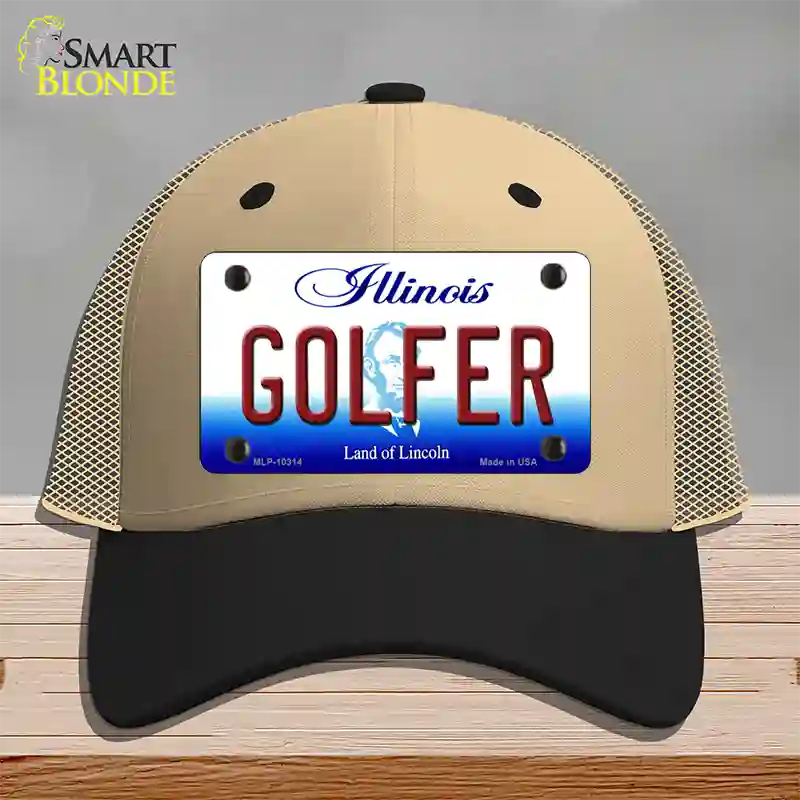 Golfer Illinois Novelty License Plate Hat Mesh / Khaki|Black