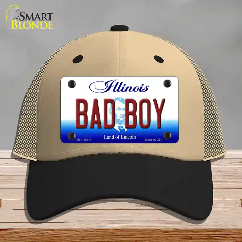 Bad Boy Illinois Novelty License Plate Hat Mesh / Khaki|Black