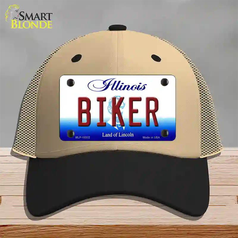 Biker Illinois Novelty License Plate Hat Mesh / Khaki|Black