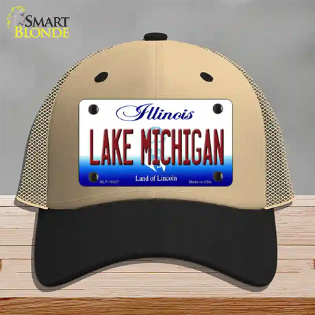 Lake Michigan Illinois Novelty License Plate Hat Mesh / Khaki|Black