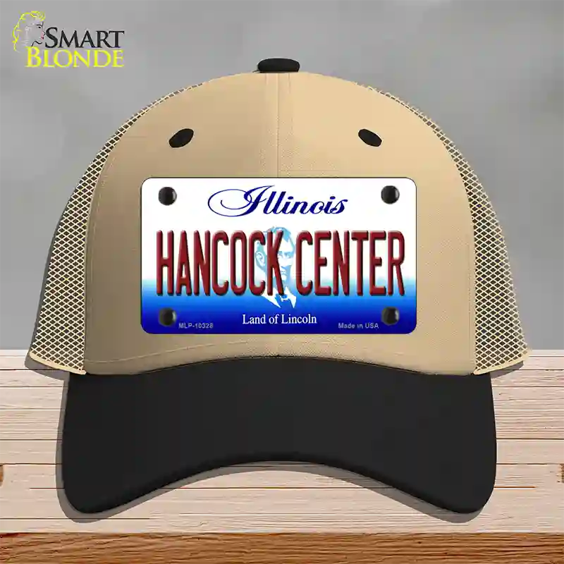 Hancock Center Illinois Novelty License Plate Hat Mesh / Khaki|Black