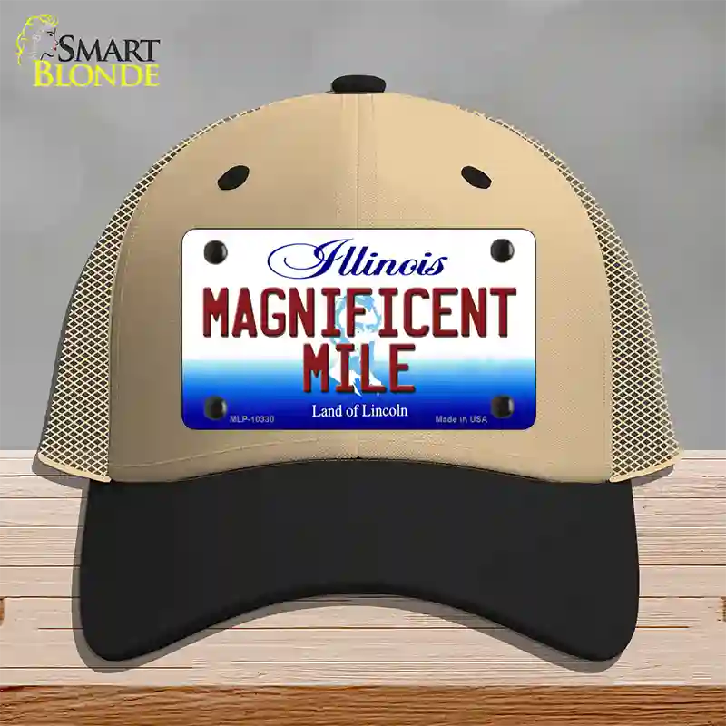 Magnificent Mile Illinois Novelty License Plate Hat Mesh / Khaki|Black