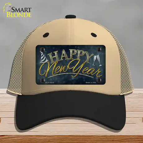 Happy New Year Novelty License Plate Hat Mesh / Khaki|Black