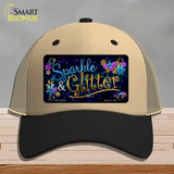 Sparkle And Glitter Novelty License Plate Hat Mesh / Khaki|Black