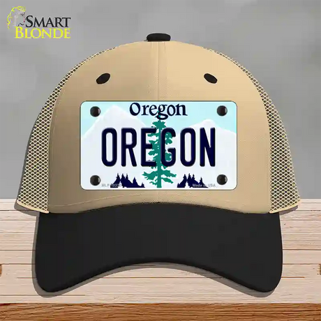 Oregon Tree Novelty License Plate Hat Mesh / Khaki|Black