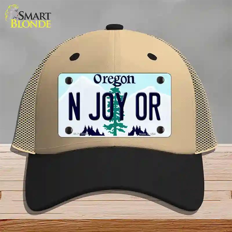 N Joy OR Oregon Novelty License Plate Hat Mesh / Khaki|Black