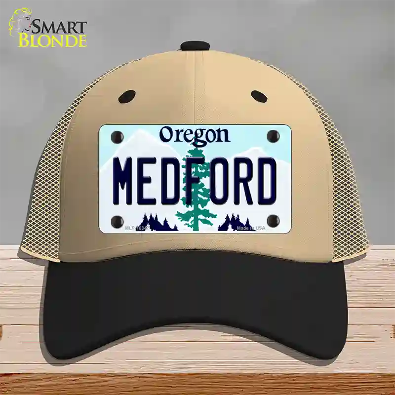 Medford Oregon Novelty License Plate Hat Mesh / Khaki|Black